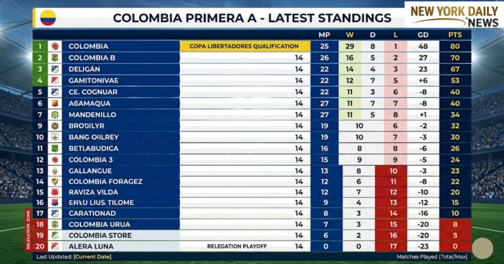 Colombia Primera A Standings